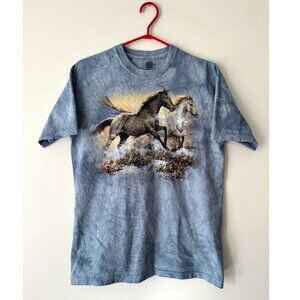 2000s The Mountain blue running horses sunset nature graphic cotton tee shirt